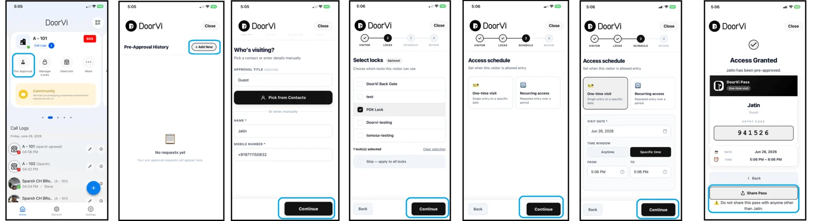 DoorVi Pre-Approved Guest Access screen
