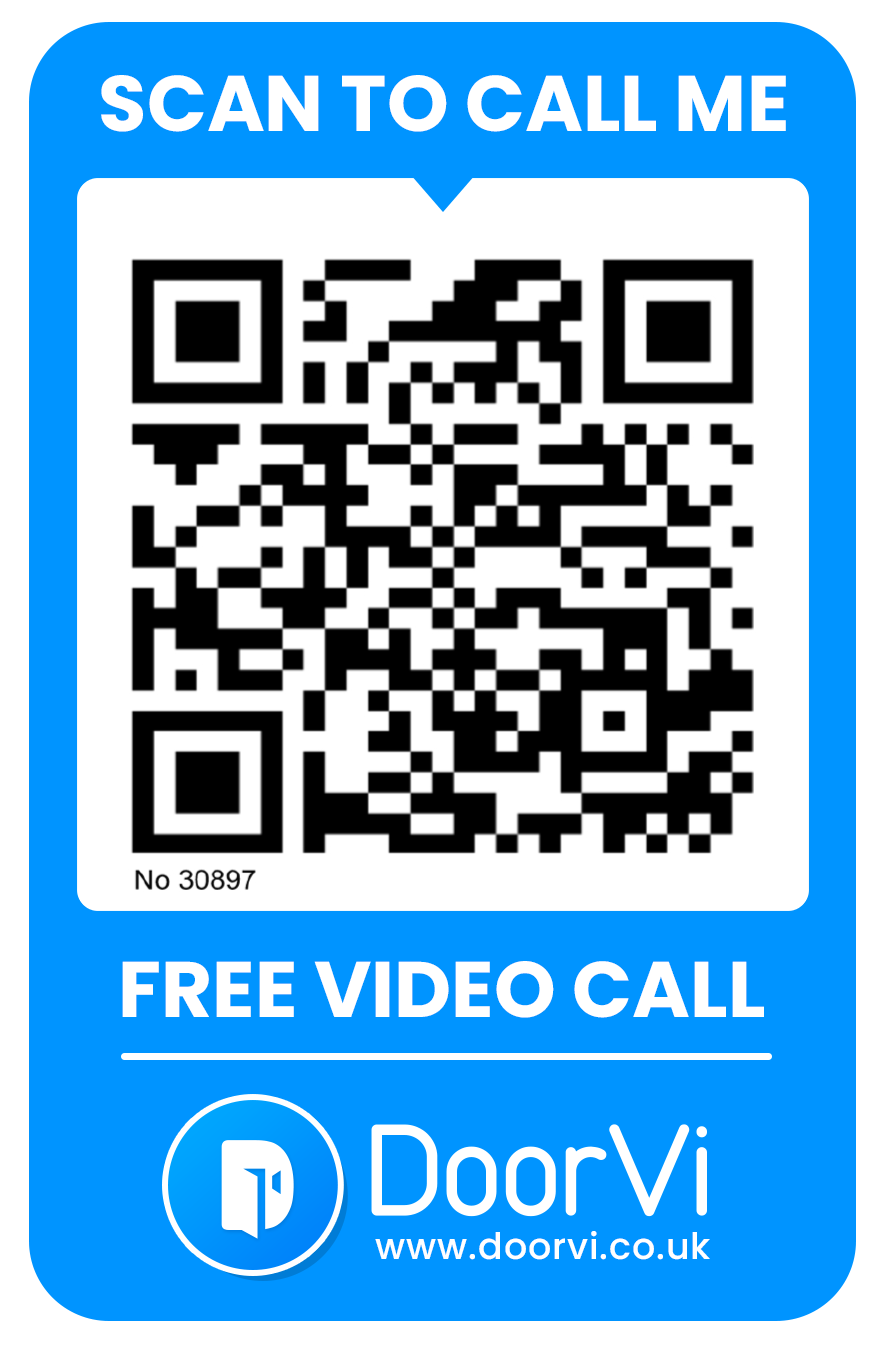 DoorVi demo sign — scan with your phone for a free video call